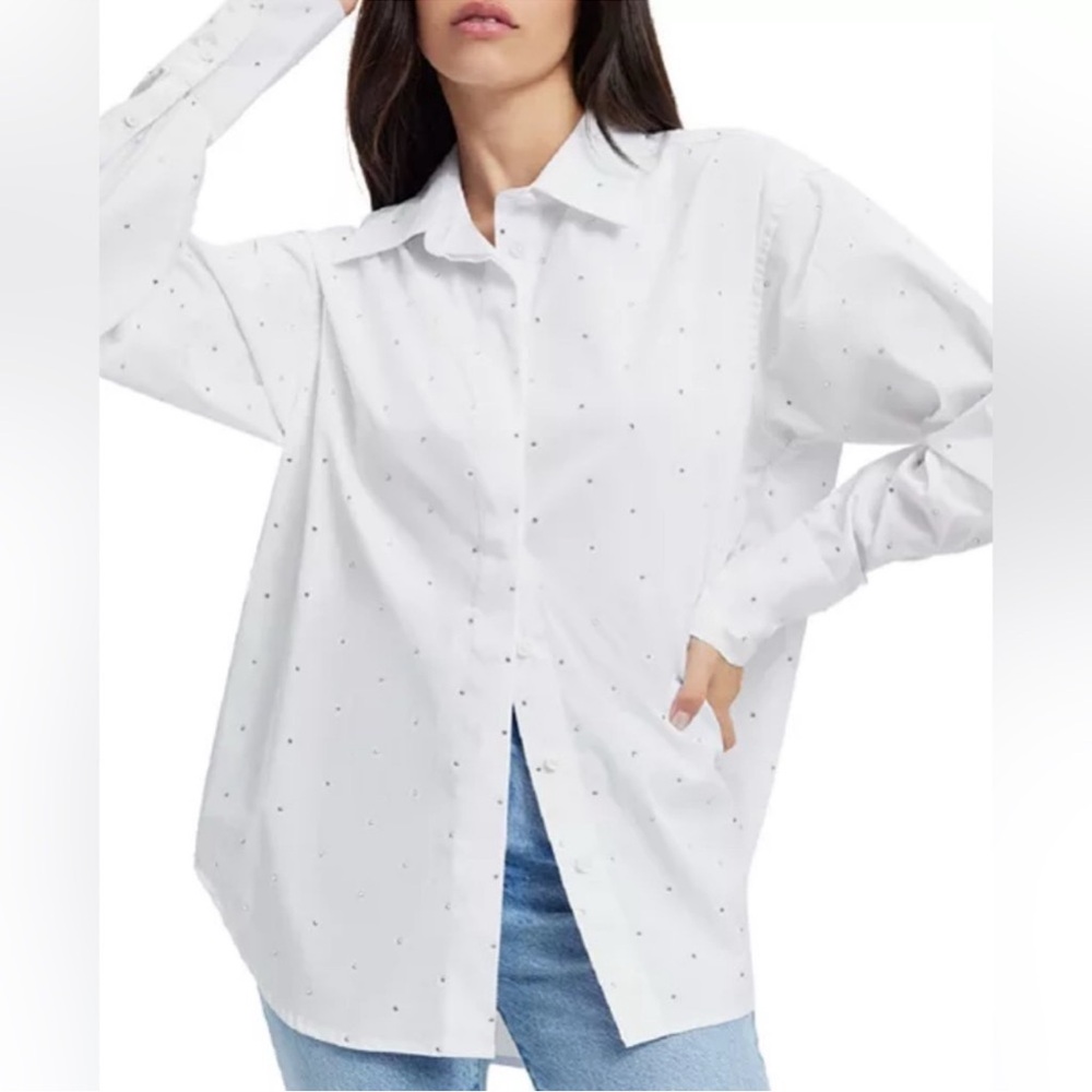 Good American Rhinestone Button Down NWT